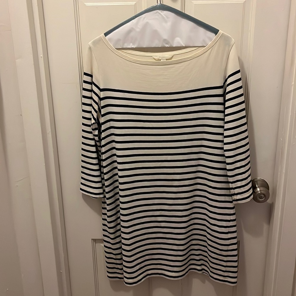 100% cotton Uniqlo boatneck 3/4 sleeve striped mini dress size Medium